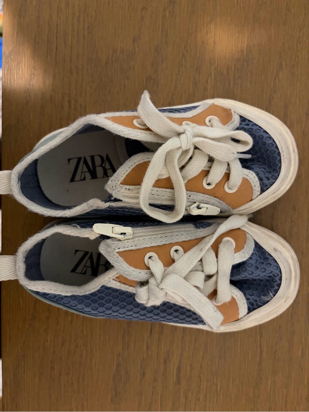 Zara Kids Navy and Tan Zip-Front Sneakers
